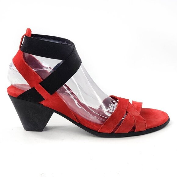 ARCHE NWOB Nubuck Leather Elastic Strap Sandals Red / Black - Picture 1 of 11